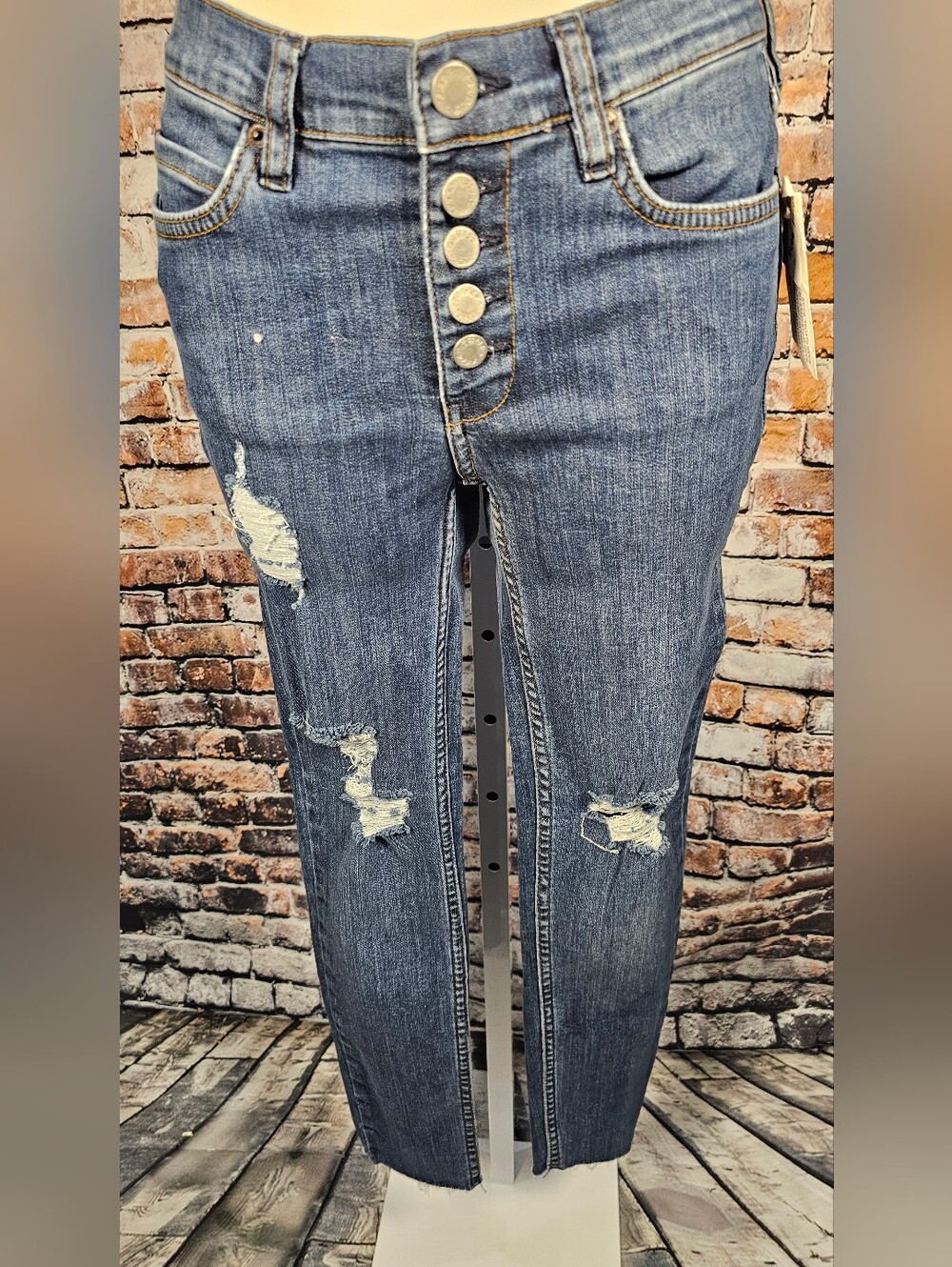 FREE PEOPLE NWT BUTTON FLY DISTRESSED SKINNY JEANS SIZE 25 BOHO DENIM